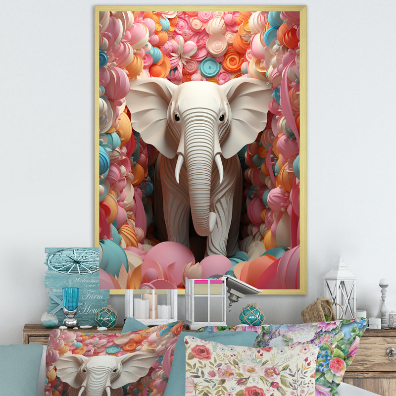 «Elephant Dreams In Colors I», reproduction sur toile, Cadre doré simple, H 40 po x l 30 po x P 1,5 po
