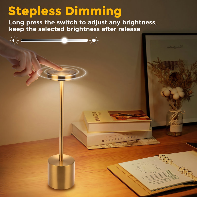 Cordless Table Lamp Touch Rechargeable Desk Lamps 2700K/4000K/5000K, 13" H x 3.14" W x 3.14" D, Gold