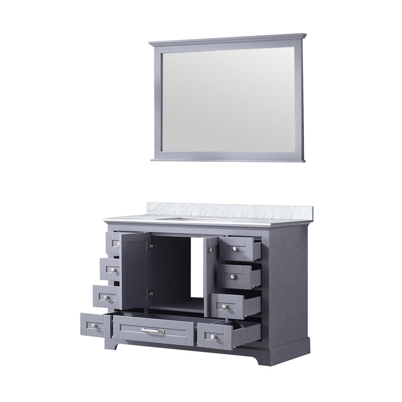 Meuble-lavabo simple classique avec plateau en marbre de Carrare et miroir, Gris foncé