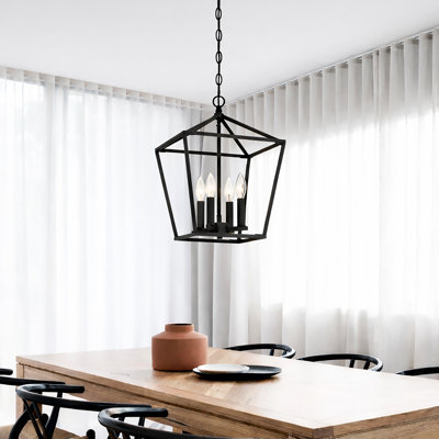 Allis 4 - Light Steel Dimmable Geometric Lantern Dining Room Chandelier