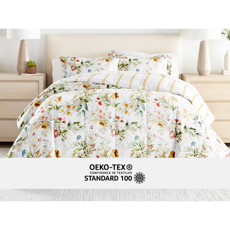 7-Piece Bedding Bundle - Pattern Comforter and Sheet Set, Brown Floral, Full Comforter + 1 Additional Piece