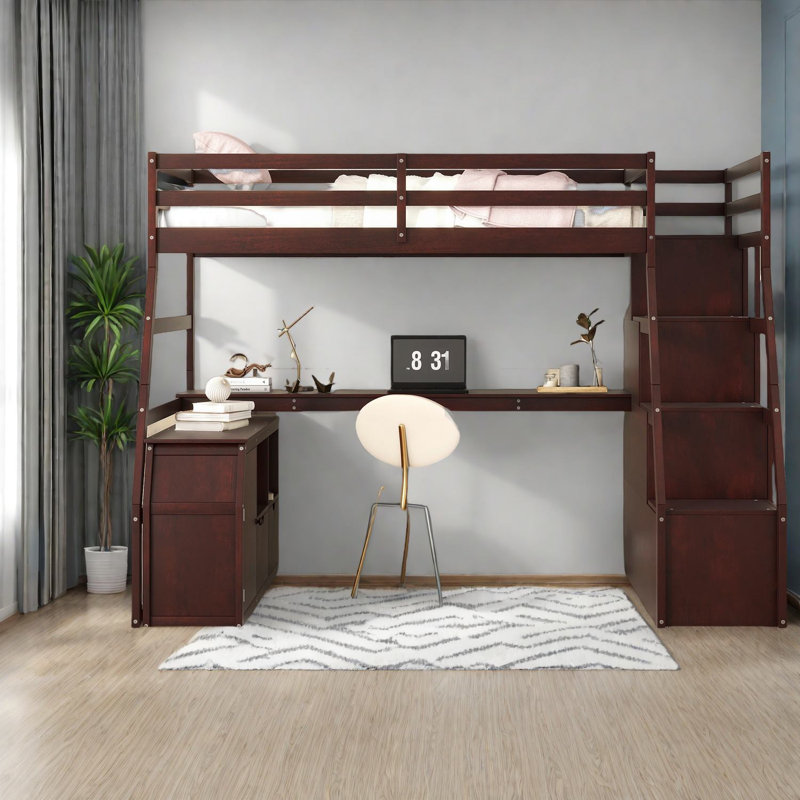 Lit mezzanine simple peu encombrant, fabrication en bois, finition espresso rustique pour la maison