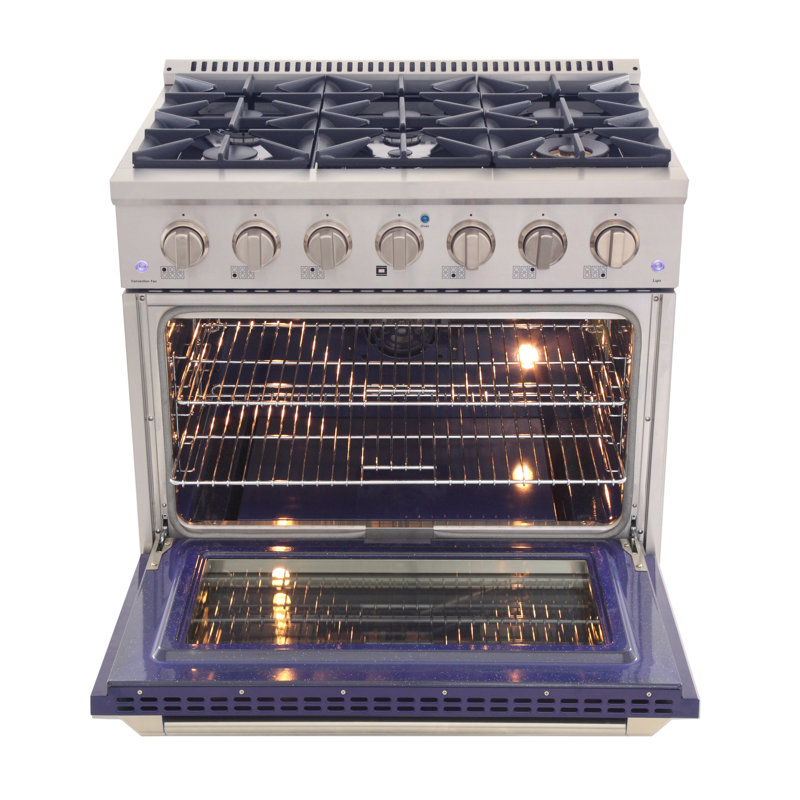 KUCHT Professional 36 po 5,2 pieds cubes Cuisinière au gaz naturel avec brûleurs scellés et four à convection en acier inoxydable avec porte bleue