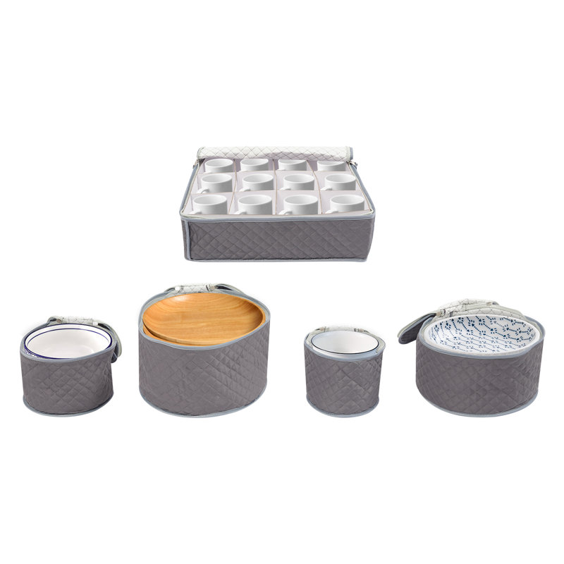5 Pack Sturdy Plates and Dishes Storage Containers with Lids for Dinnerware, Gray