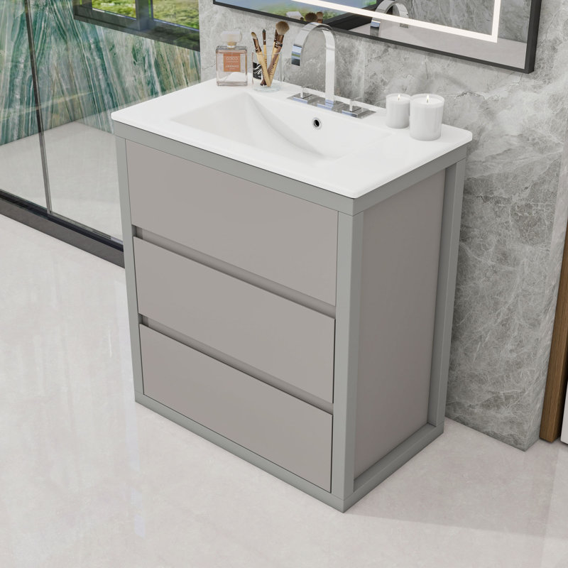 Meuble-lavabo 30 po avec lavabo et tiroirs à fermeture en douceur, Gris