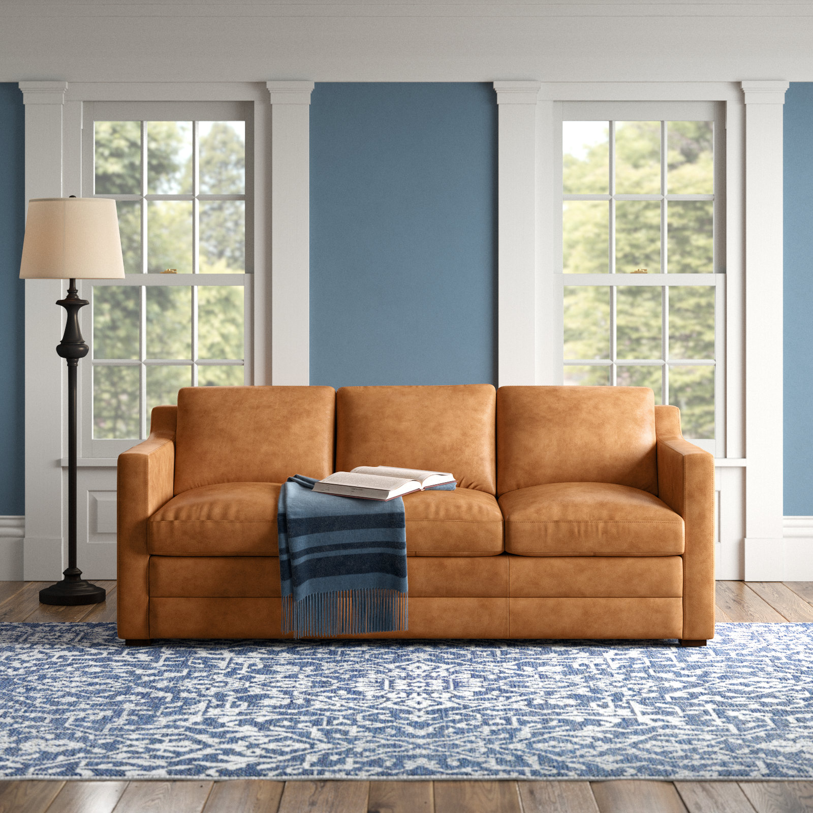 Sorrento 78" Genuine Leather Sleeper Sofa, Tan