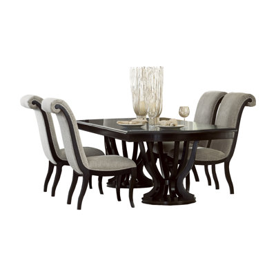 Contemporary Rectangular Double Pedestal Dining Table with Extension Leaf - Espresso Finish, Seats 6