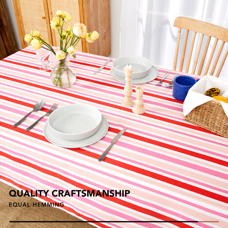 Waterproof Polyester Tablecloth with Three Striped Patterns, Coral Pink, 60" L x 60" W