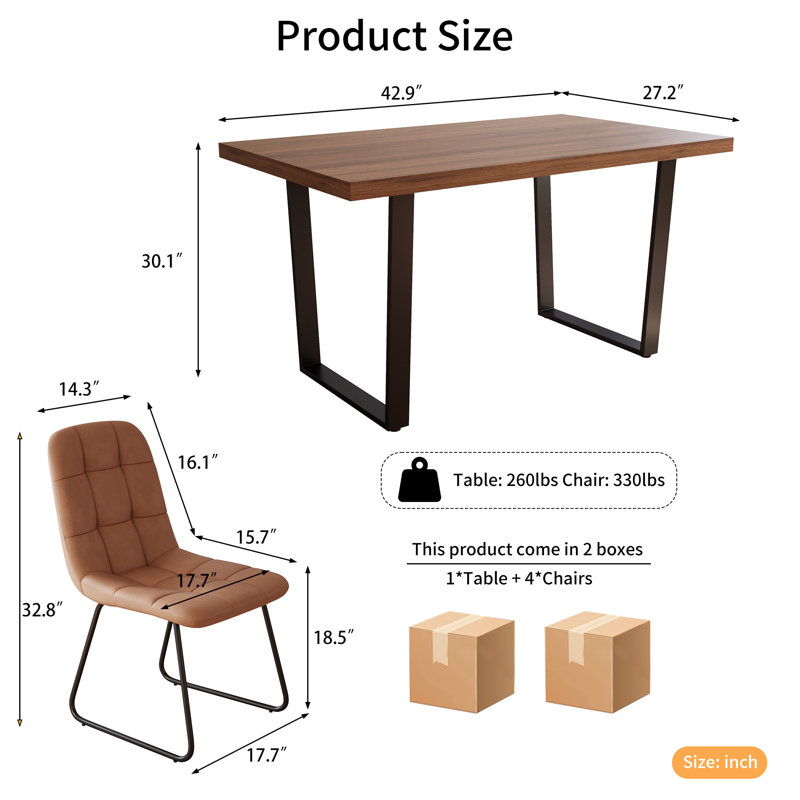 5-Piece Rectangular Dining Table Set With 4 Chairs For Dining Kitchen Room, Brown