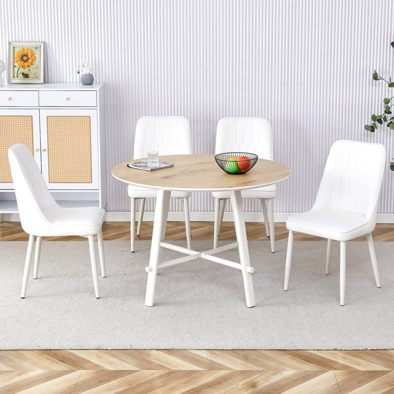 Ensemble de table et de chaises, bureau en panneau de fibres à densité moyenne, pieds de table en métal blanc, stable et magnifique, convient à la plupart des styles de maison. Table à manger moderne et simple, sièges confortables.