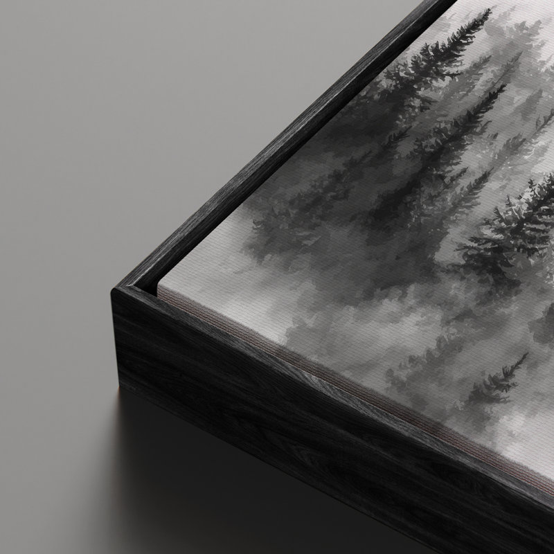 «Misty Pine Forest Layers» dans des tons monochromes, art mural encadré, H 16 po x l 24 po, Noir
