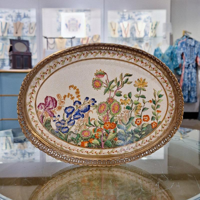 Porcelain Oval Tray With Bronze Ormolu Wild Breeze