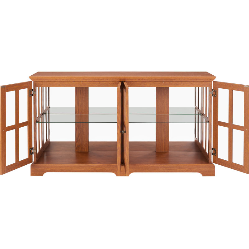 Glass Display Case With 7 - Color Led Strip, Remote Control, And Base For Collectibles In Home Office Antique Dark Oak Grid Doors, Adjustable Shelves, Enabled Lights