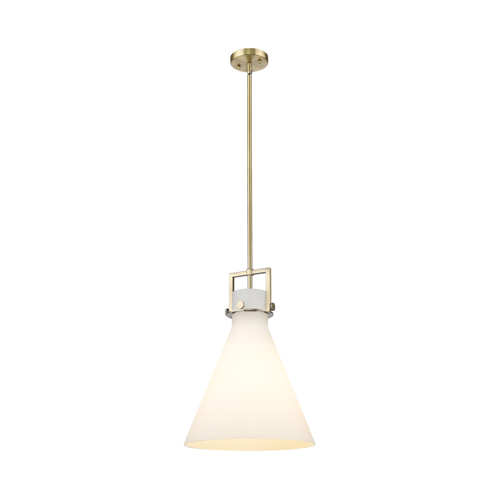 Coterie Single Light Glass Dimmable Pendant, Brushed Brass, 19.13" H x 14" W x 14" D, Matte White