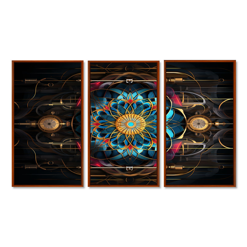 «Cosmic Unity Mystic Star - Boho Mandala», ensemble de reproductions d'art mural, Argent argent, H 32 po x l 48 po