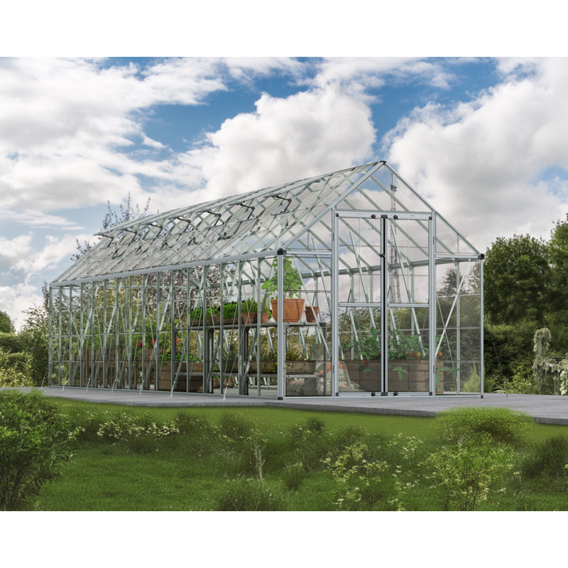 Palram - Canopia Snap & Grow 6' W x 16' D Walk-In Hobby Polycarbonate Aluminum Frame Greenhouse Kit with Roof Vents - Silver