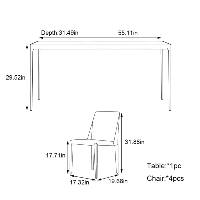 Ensemble de table rectangulaire en alliage d'aluminium, H 29,52 po x L 55,11 po x l 31,49 po