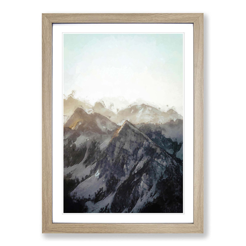 Mountain Range in Abstract - Picture Frame Graphic Art Print, Oak Framed, 48cm H x 36cm W x 2cm D