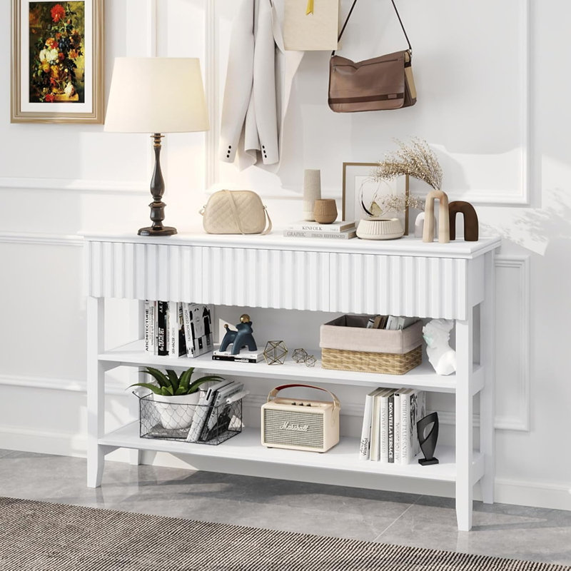 51.18" Console Table With 3 Drawers And Open Storage Shelf, White