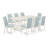 9-Piece Set Contains a Linen White Kitchen Table and 8 Baby Blue Linen Fabric Dining Chairs with High Back - Wire Brushed Linen White.-1575966170