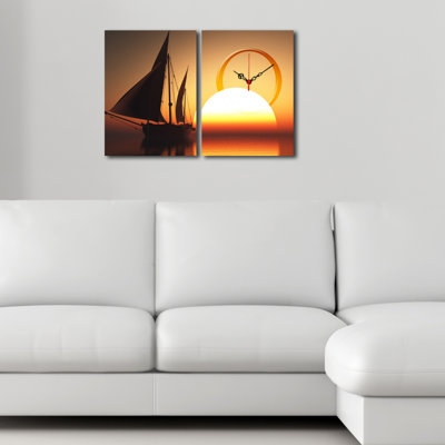 Elegant Decorative Canvas Wall Clock (2 Pieces), 23.6 x 15.0 Inches | 100% Suede Canvas & 100% Wooden Frame (Thickness: 1.2 Inches) | Stylish Home Decor for Living Room & Office, Timeless Design