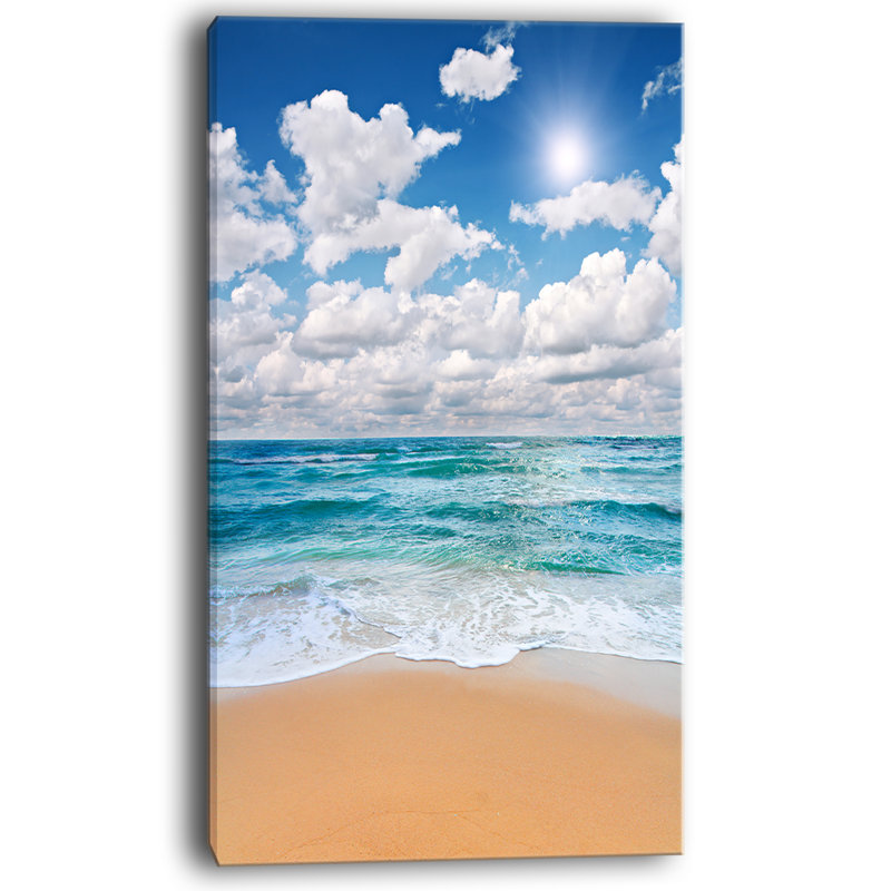 Reproduction de photo sur toile tendue, "mer de mer pacifique" sous les nuages blancs modern beach, Métal