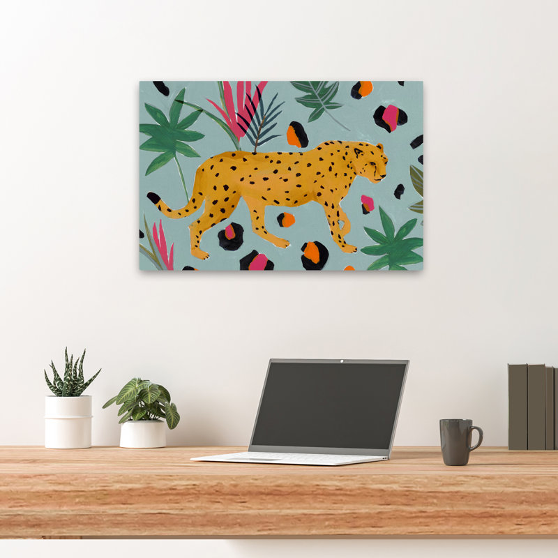 Marche, guépard Ii, paysage, nature, peinture, art tropical, H 24 po x l 16 po