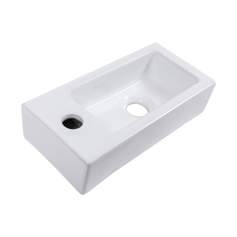 Lavabo de salle de bain mural rectangulaire en céramique avec trou de robinet simple