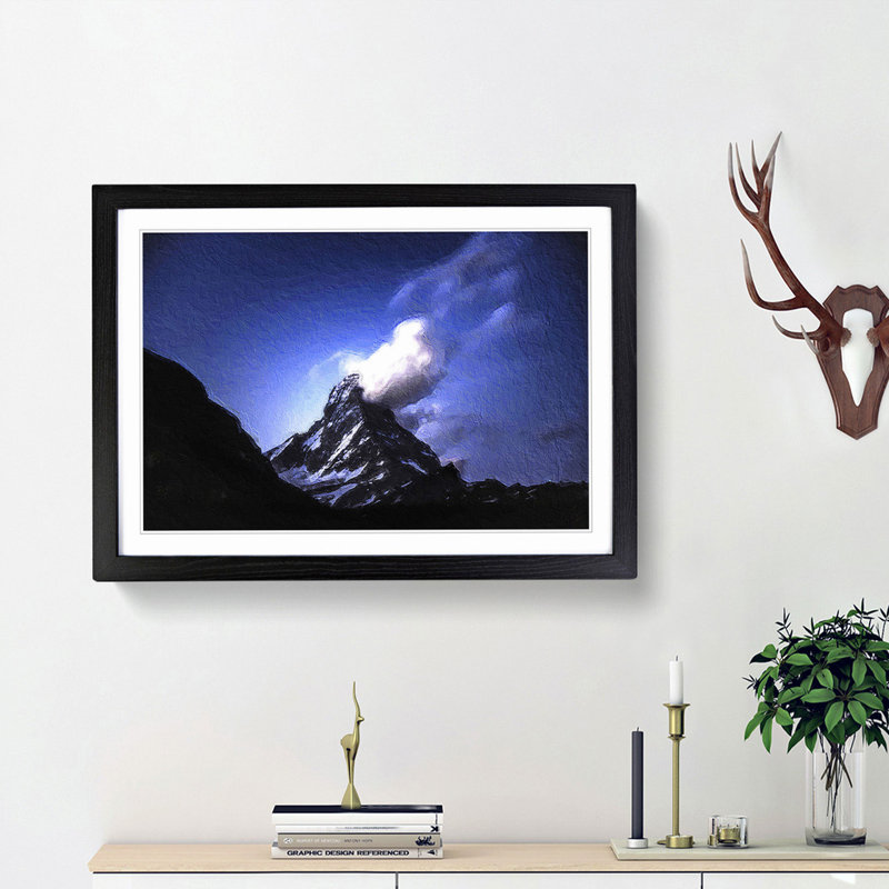 Matterhorn Mountain in Switzerland - Picture Frame Painting Print, 27cm H x 36cm W x 2cm D, Black Framed