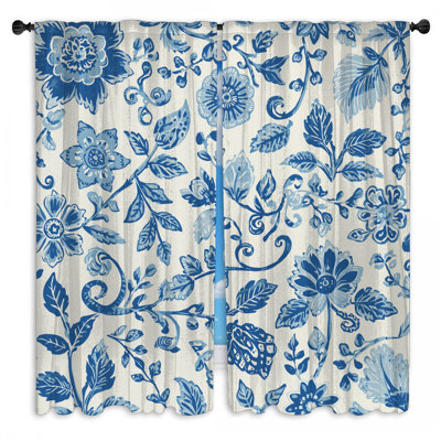 Rideaux de fenêtre à motif floral bleu et obscurcissant - 2 panneaux