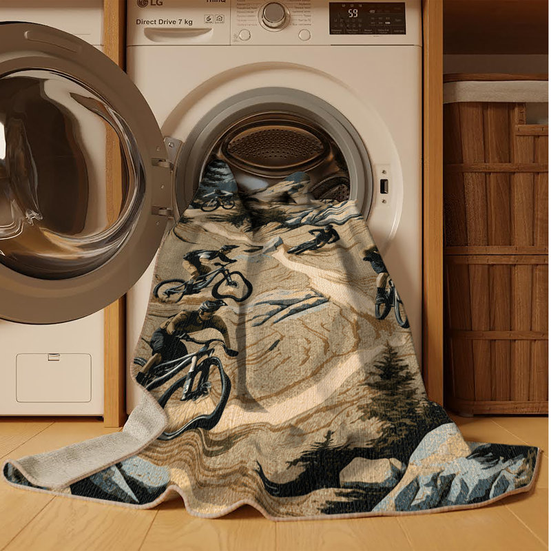 Washable Mountain Biking Sports Area Rug, Round 7'
