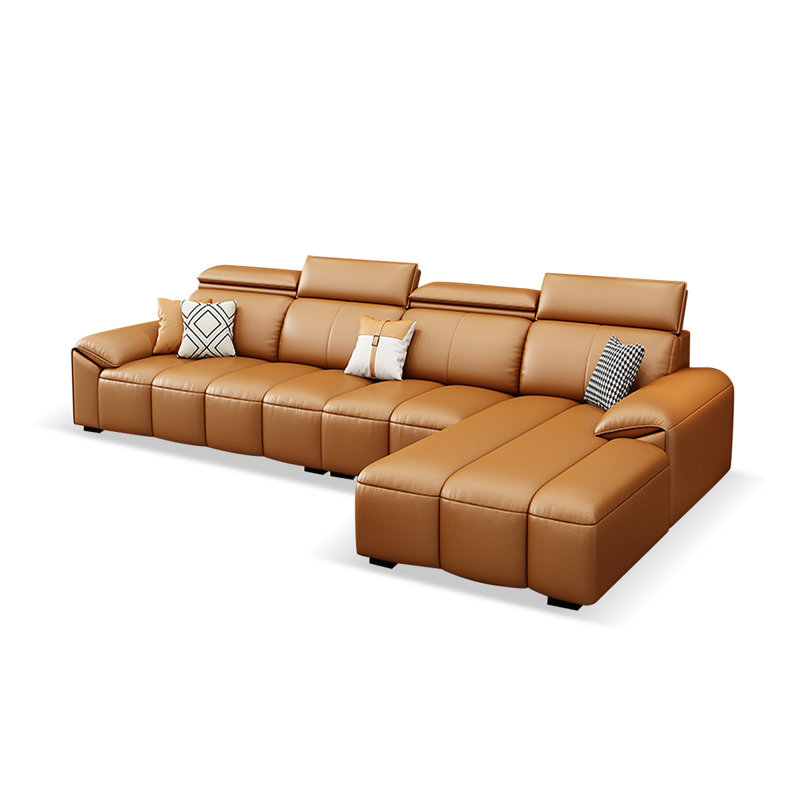 Canapé modulaire 3 pièces rembourré, H 36,61 po x l 125,98 po x P 70,87 po, Cuir grainé orange / cuir assorti