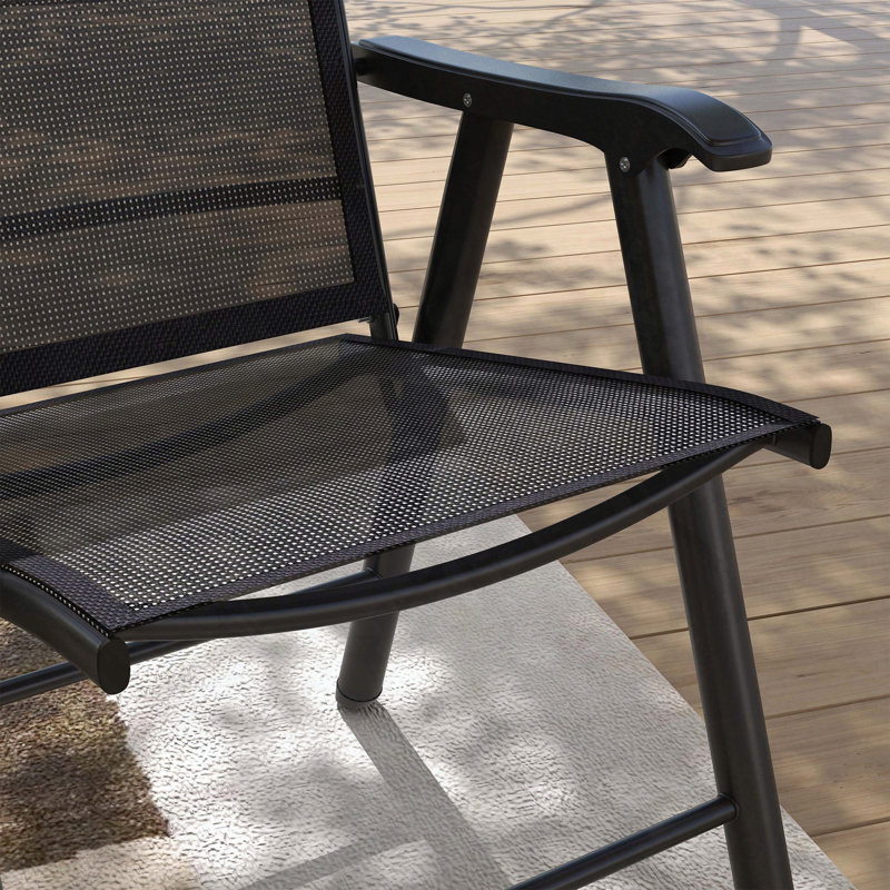 Set of 4 Stackable Patio Folding Sling Chairs with Armrests, No Assembly, Black