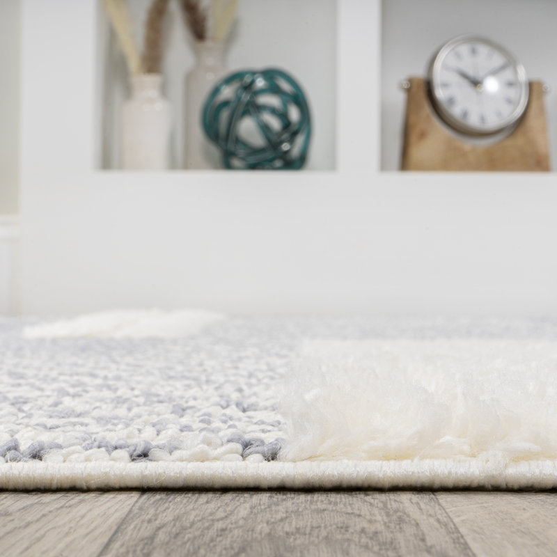 Kellum Geometric High-Low Cream/Gray Rug, Rectangle 3'11" x 6'