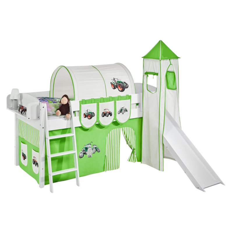 Trecker European Single Mid Sleeper Bed with Textile Set, Green / Beige