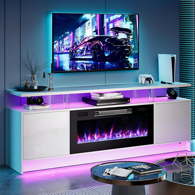 70" Modern Fireplace TV Stand for TVs up to 80", Entertainment Center with 36" Electric Fireplace, Power Outlets and LED Lights