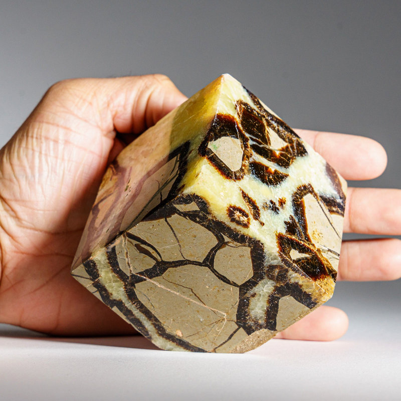 Polished Septarian Cube from Madagascar (2 Lbs), Yellow Slash, 2.75" H x 2.75" W x 2.75" D