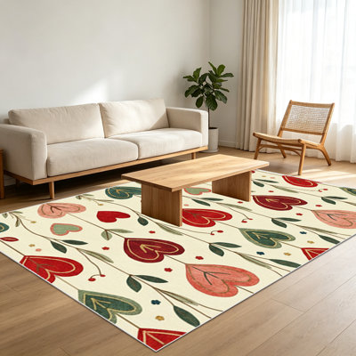 Tapis 1 pièce à motif floral et à motif de cœur pour le salon, doux et confortable, convient à toutes les saisons, facile à entretenir, tapis d'intérieur lavable à la machine, sous la table de ferme convenant à la chambre à coucher