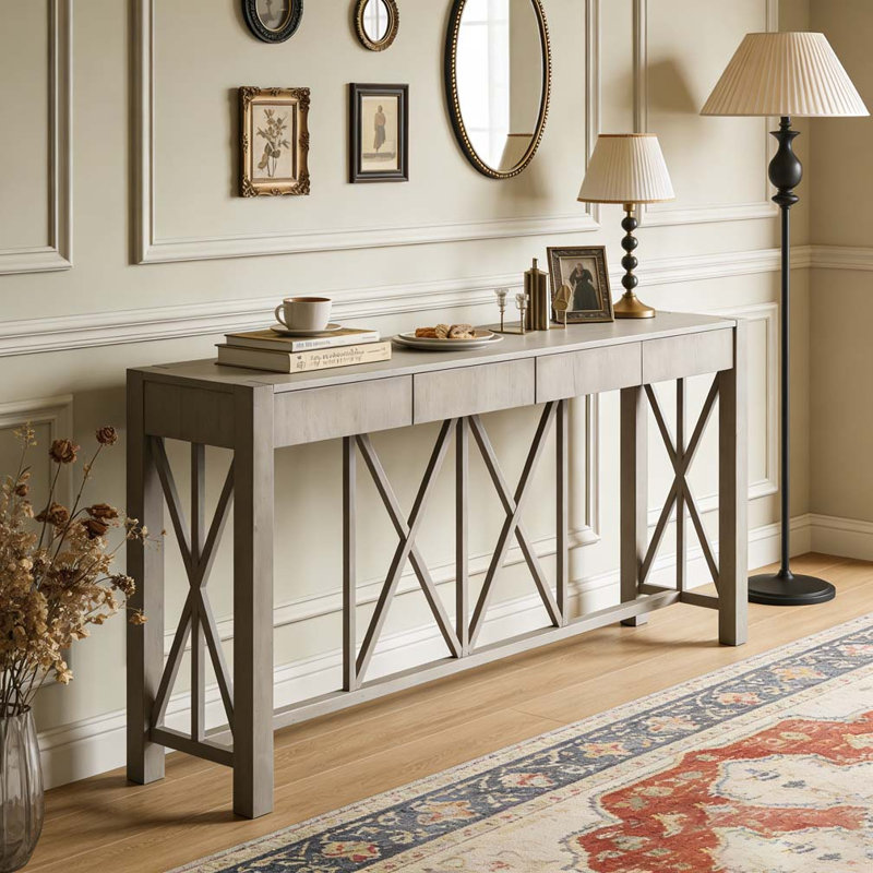 Console en acacia avec placage et tiroirs spacieux, Grey