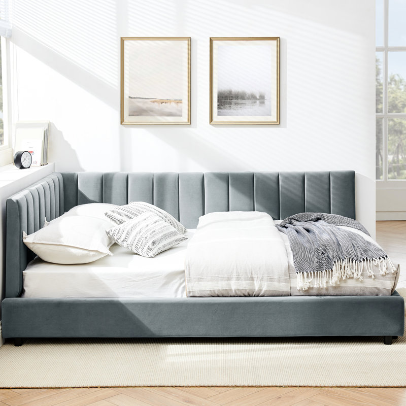 Lit de jour rembourré en velours gris avec structure solide et confortable / pour chambre à coucher / salon, Gris