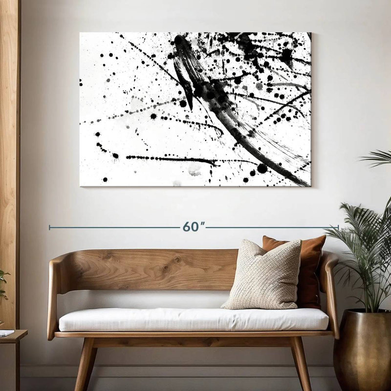 Avery abstrait noir et blanc, H 32 po x l 48 po