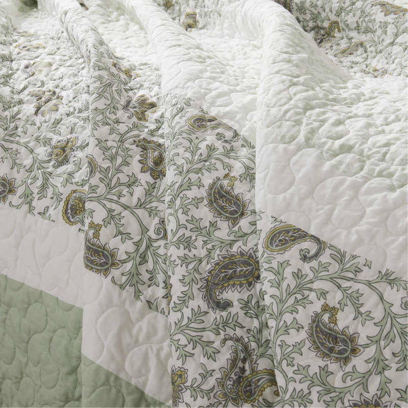 Full 6 Quilt - Sage Cotton, Lace , Elegant And Bedding Cotton Full, Floral Print, Charming Bedroom Decor