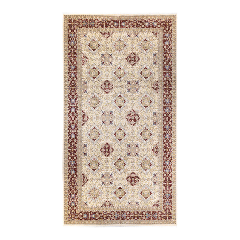 Tapis unique bourgogne / jaune / bleu noué à la main 9 pi 1 po x 16 pi 10 po Hayner