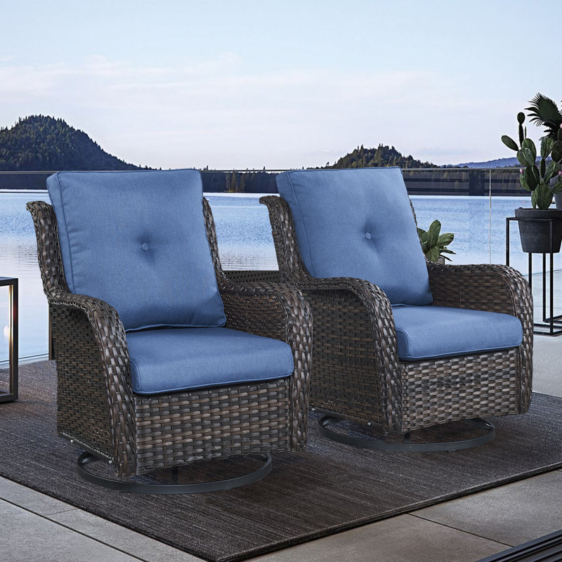 Chaise de patio avec coussins Tonry, Brun, Bleu marine