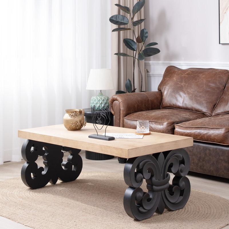 47" Floral Carved Coffee Table, Black