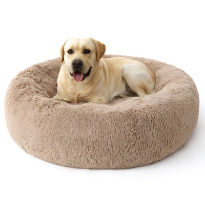Bedsure Plush Indoor Donut Dog Bed, Round Faux Fur Pet Bed for Extra Large Dogs with Washable Removable Cover and Non-Slip Bottom