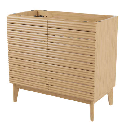 Armoire de meuble-lavabo à 2 tablettes en bois mince à lattes minces l 36 po x P 18 po x H Calandre (lavabo non inclus), chêne