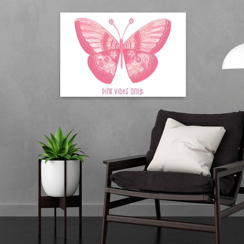 Art de papillon contemporain fantaisiste avec papillon rose, H 16 po x l 24 po