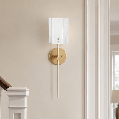 1-Light Brass Bathroom Wall Sconce White Ruffled Glass Up Light 22.4 Inch
