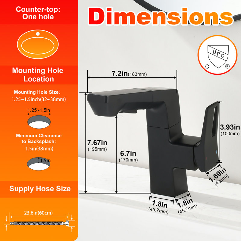 LED Digital Display Bathroom Faucet With Pull-Down Sprayer – Temperature Monitoring, Single Handle, Matte Black